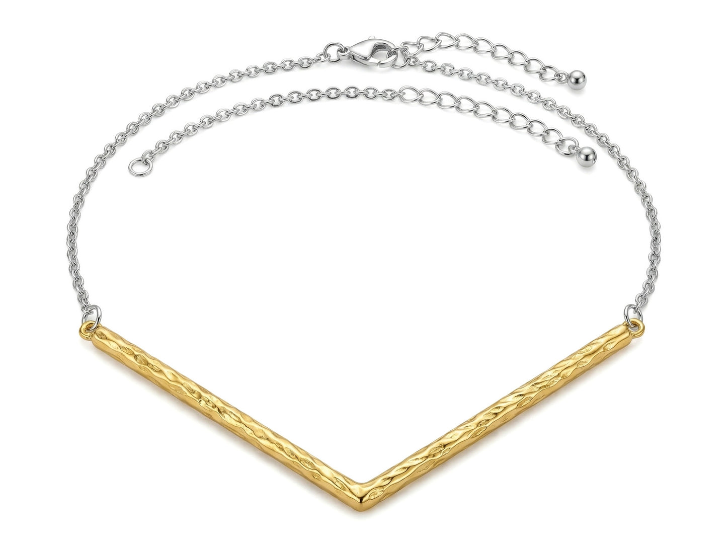 V-shaped hammered two-tone spliced clavicle chain