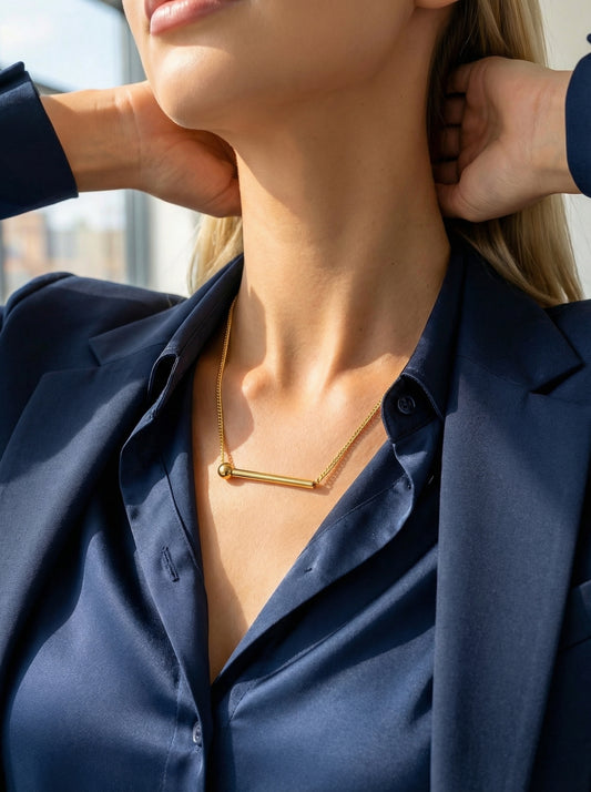 Geometric Gold Long Strip Bead Necklace