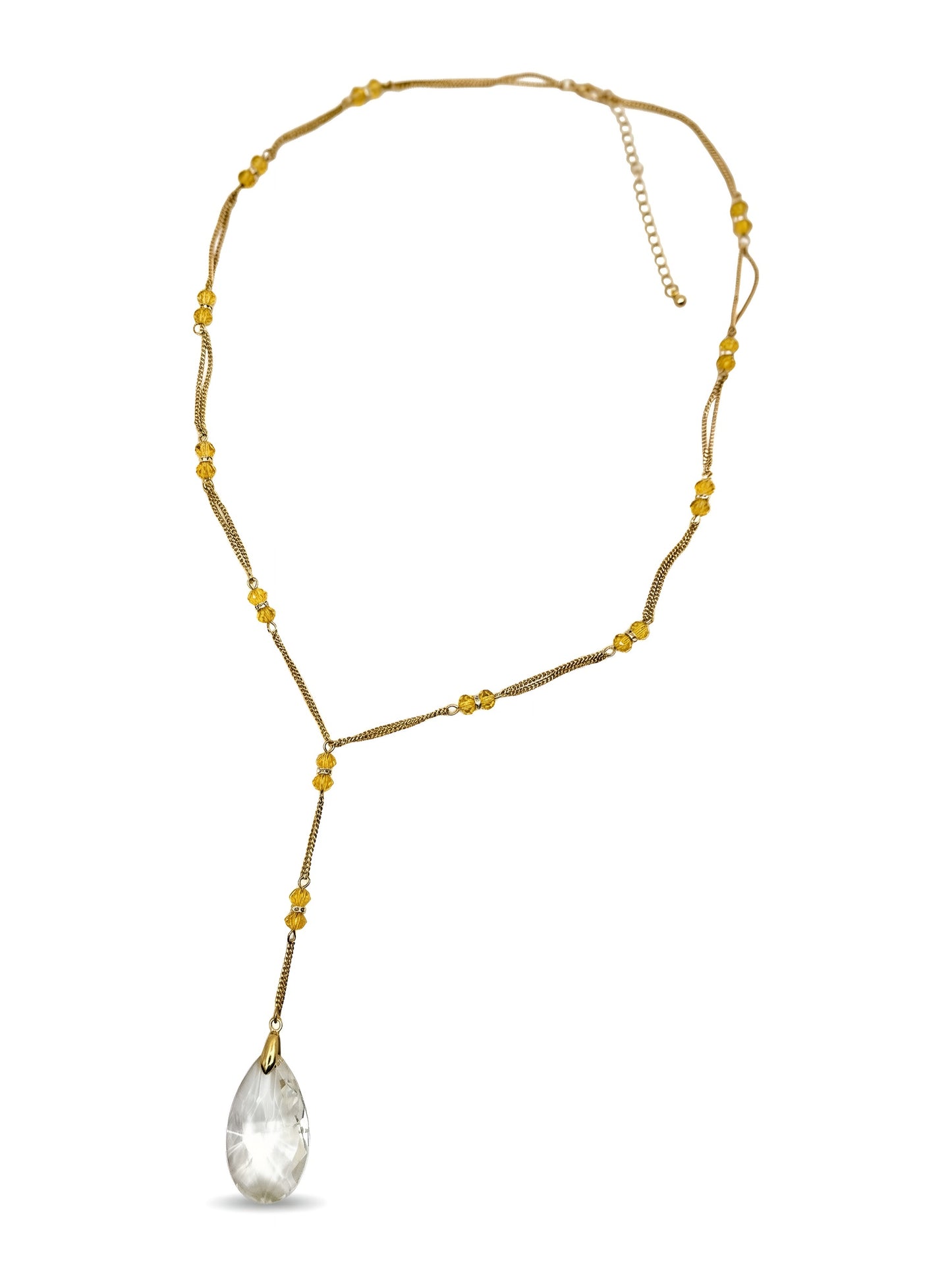Gold Double-layer Thin Chain Waterdrop Crystal Long Necklace