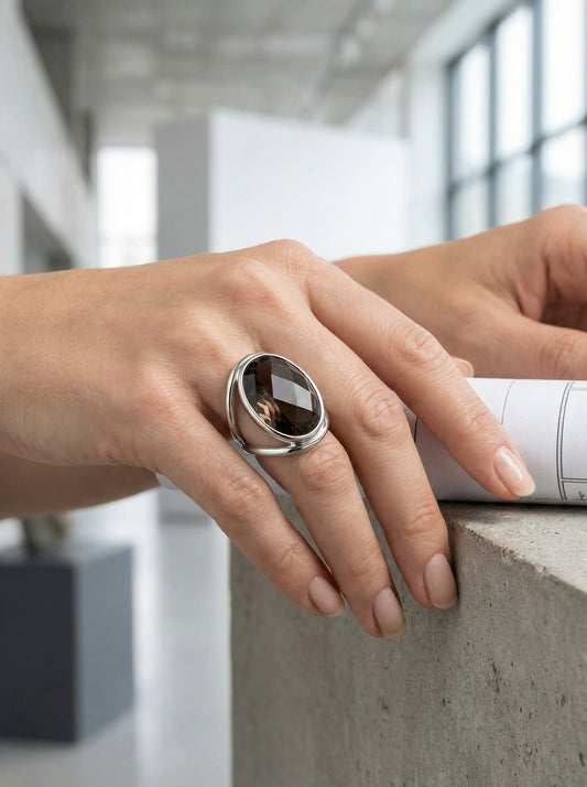 Vintage Smoky Quartz Sterling Silver Ring