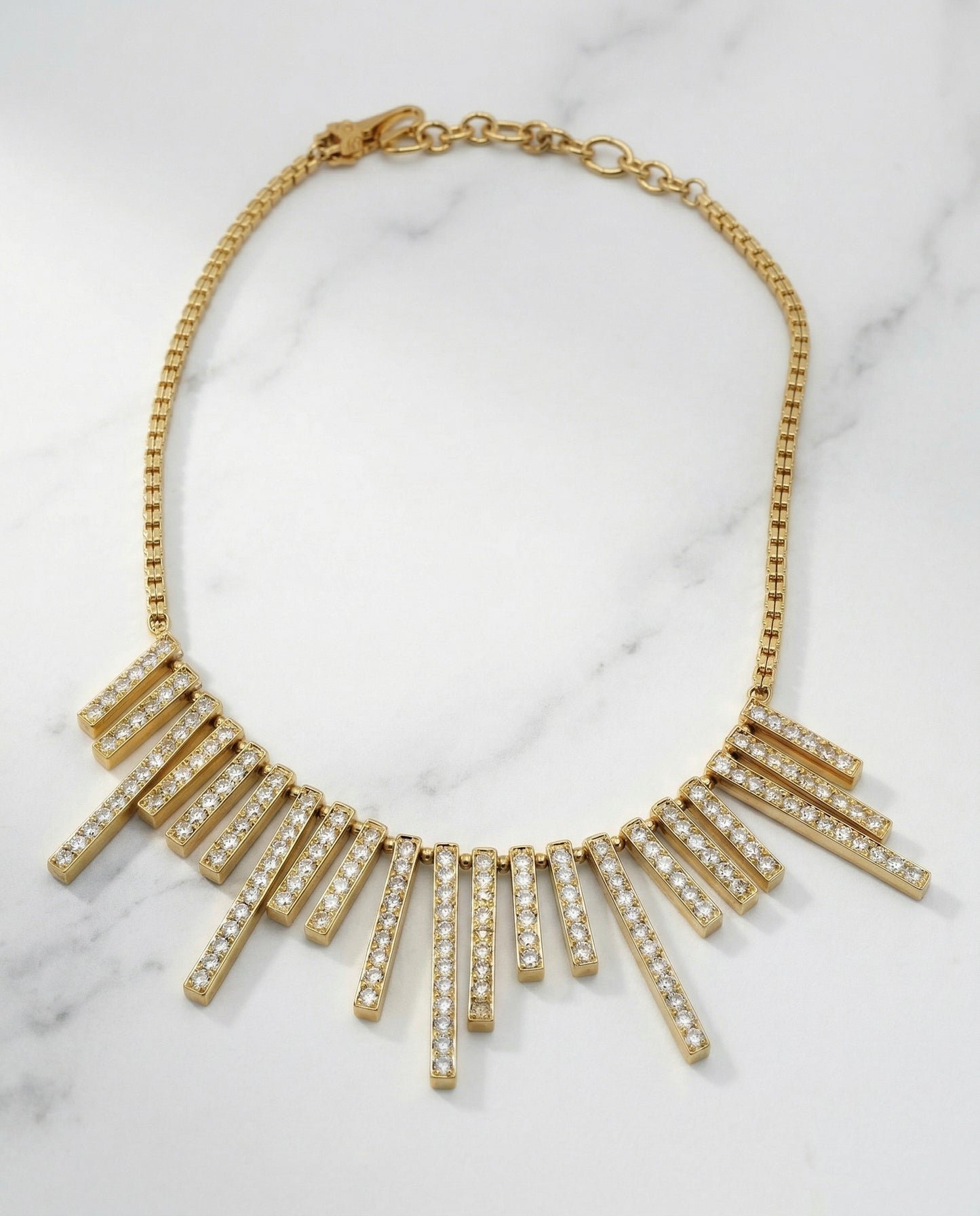 Vintage Gold Starburst Diamond Row Necklace