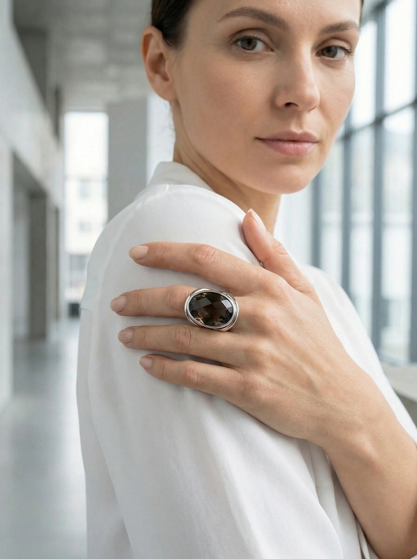 Vintage Smoky Quartz Sterling Silver Ring