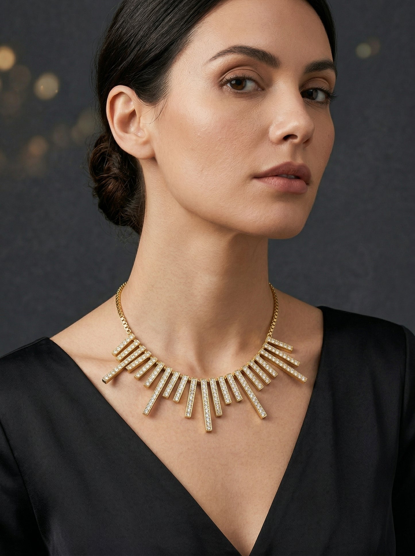 Vintage Gold Starburst Diamond Row Necklace