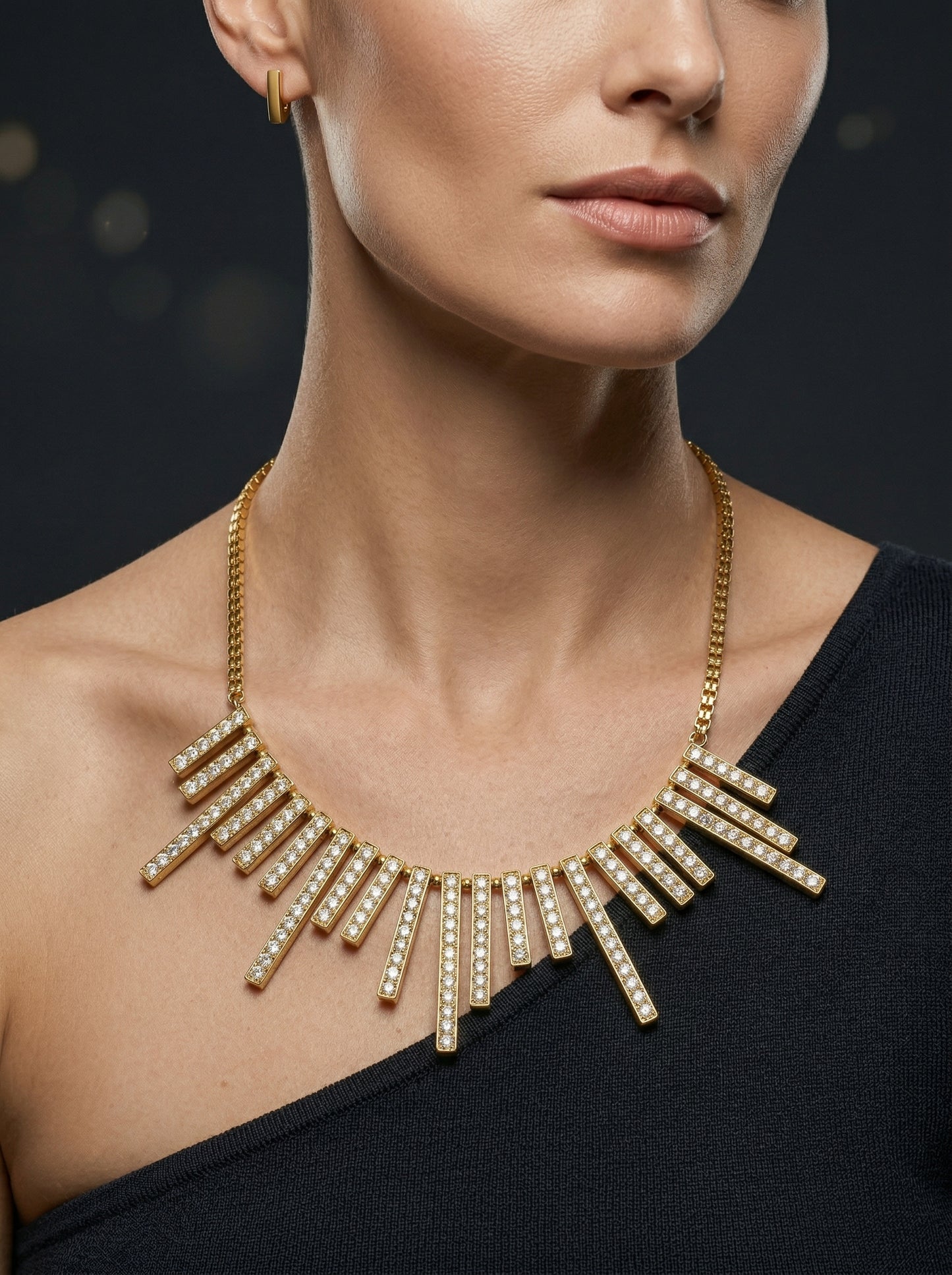 Vintage Gold Starburst Diamond Row Necklace