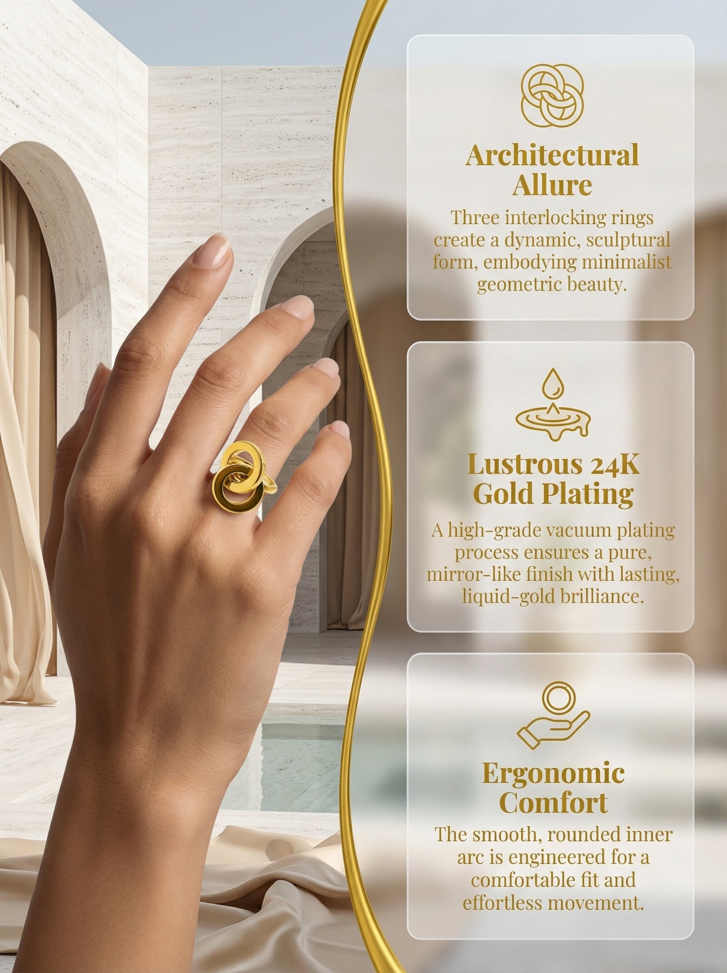 Minimalist Geometric Gilded Ring