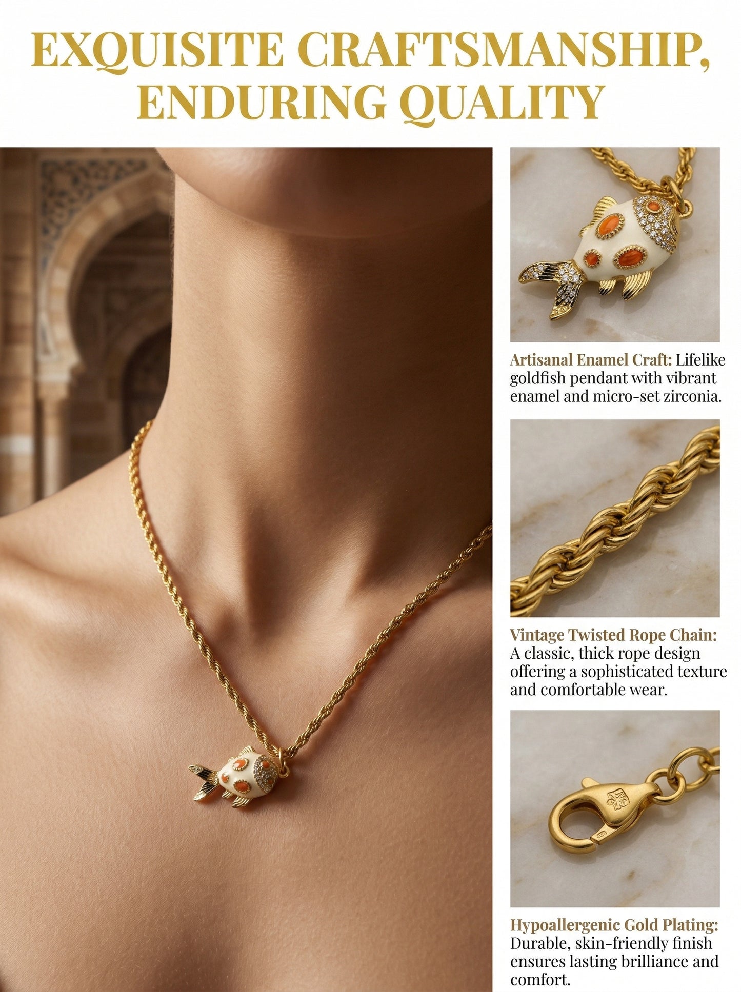 Vintage Enamel Small Goldfish Necklace