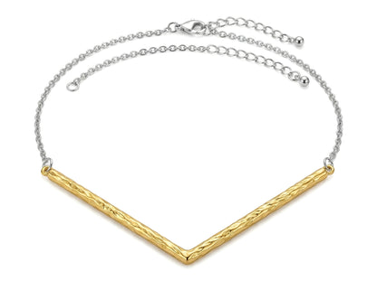 V-shaped hammered two-tone spliced clavicle chain