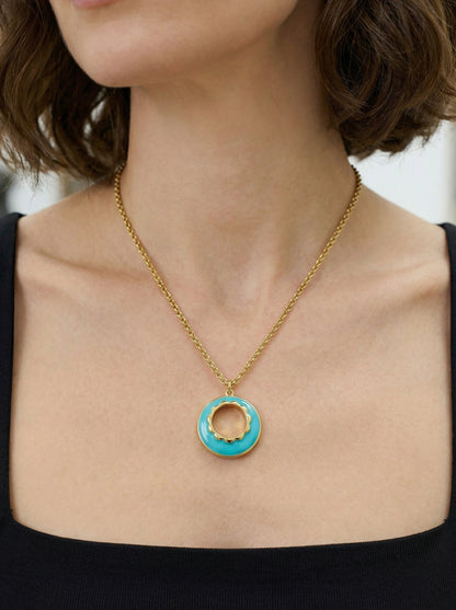 Enamel Glaze Circular Pendant Necklace