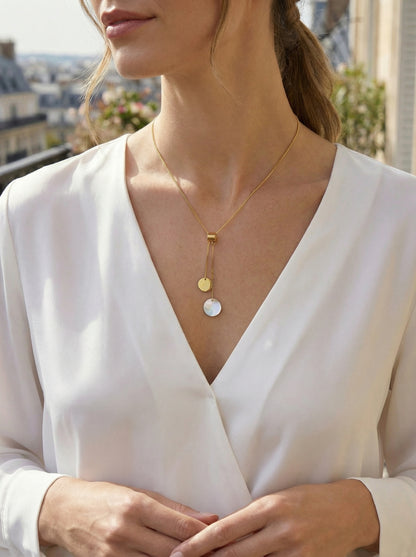 Gold Double Pendant Y-Shaped Clavicle Necklace