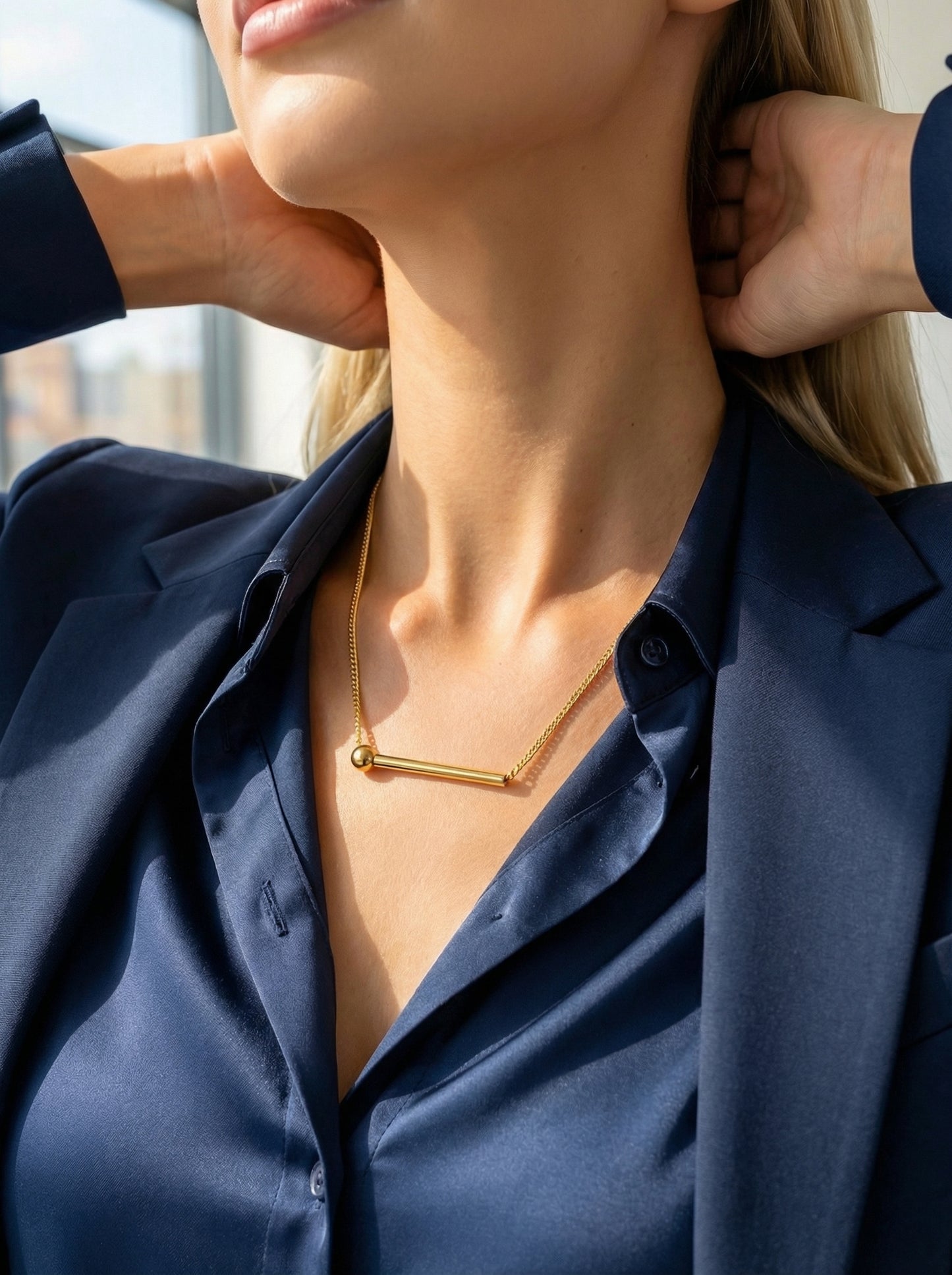 Geometric Gold Long Strip Bead Necklace