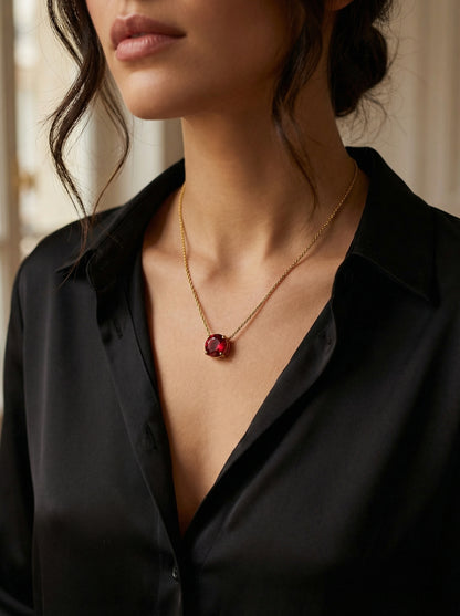 Vintage Ruby Glossy Gold Necklace