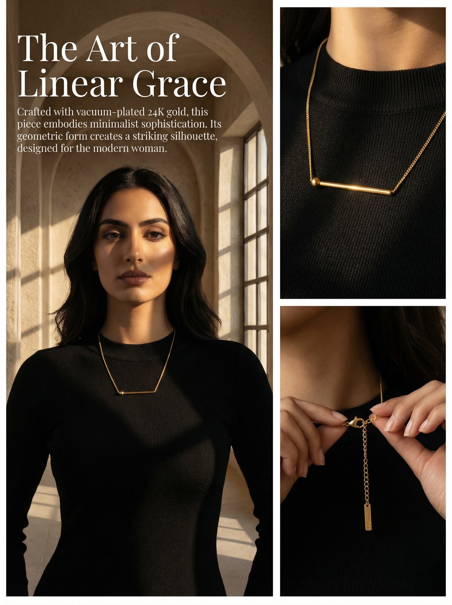 Geometric Gold Long Strip Bead Necklace