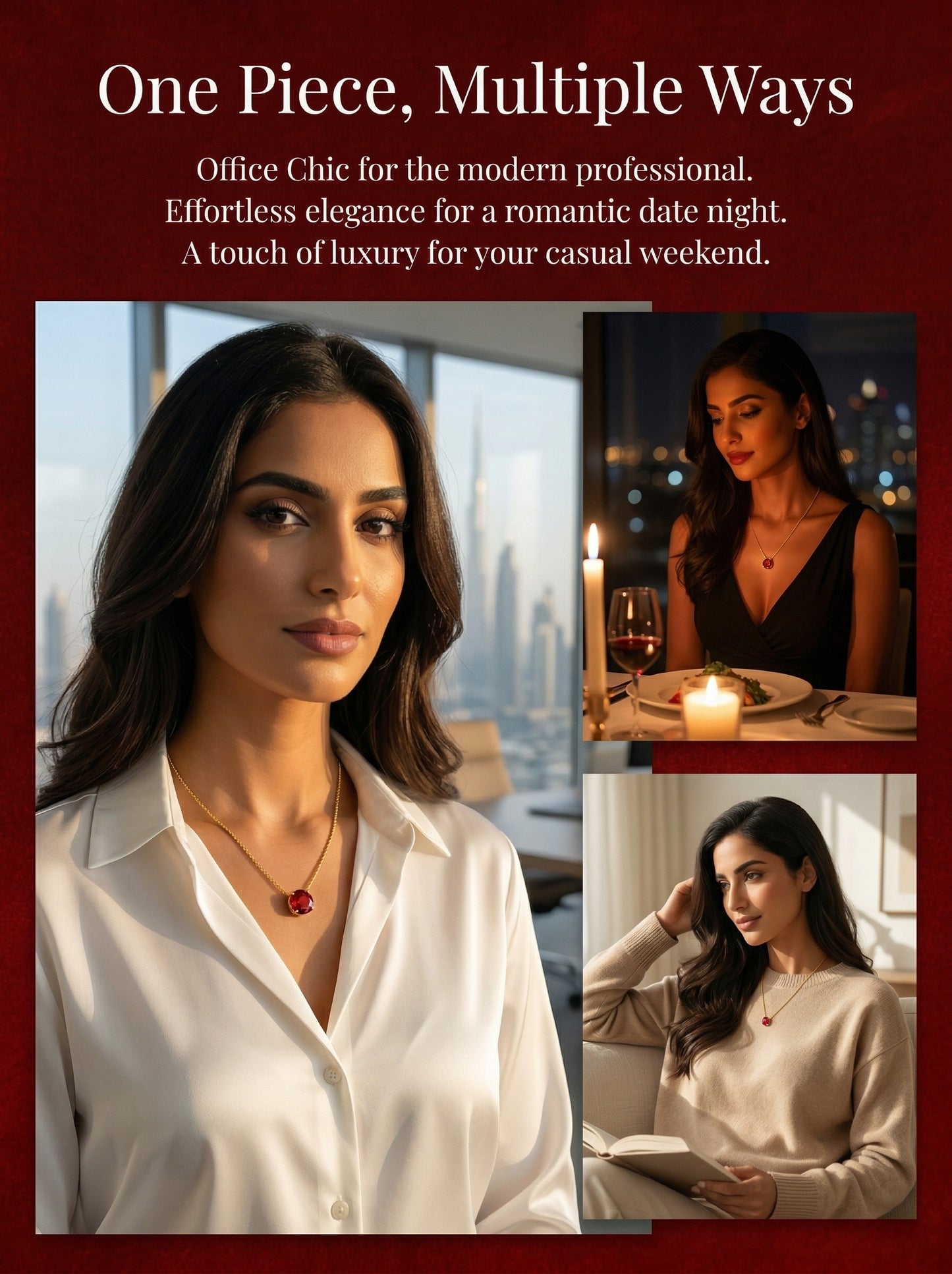 Vintage Ruby Glossy Gold Necklace