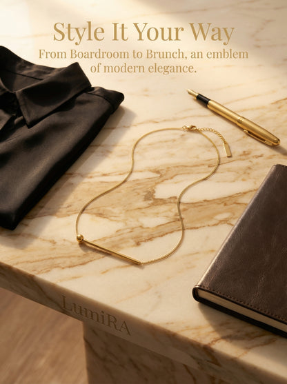 Geometric Gold Long Strip Bead Necklace