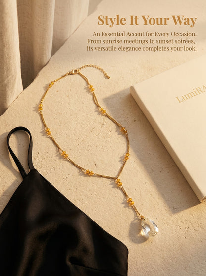 Gold Double-layer Thin Chain Waterdrop Crystal Long Necklace